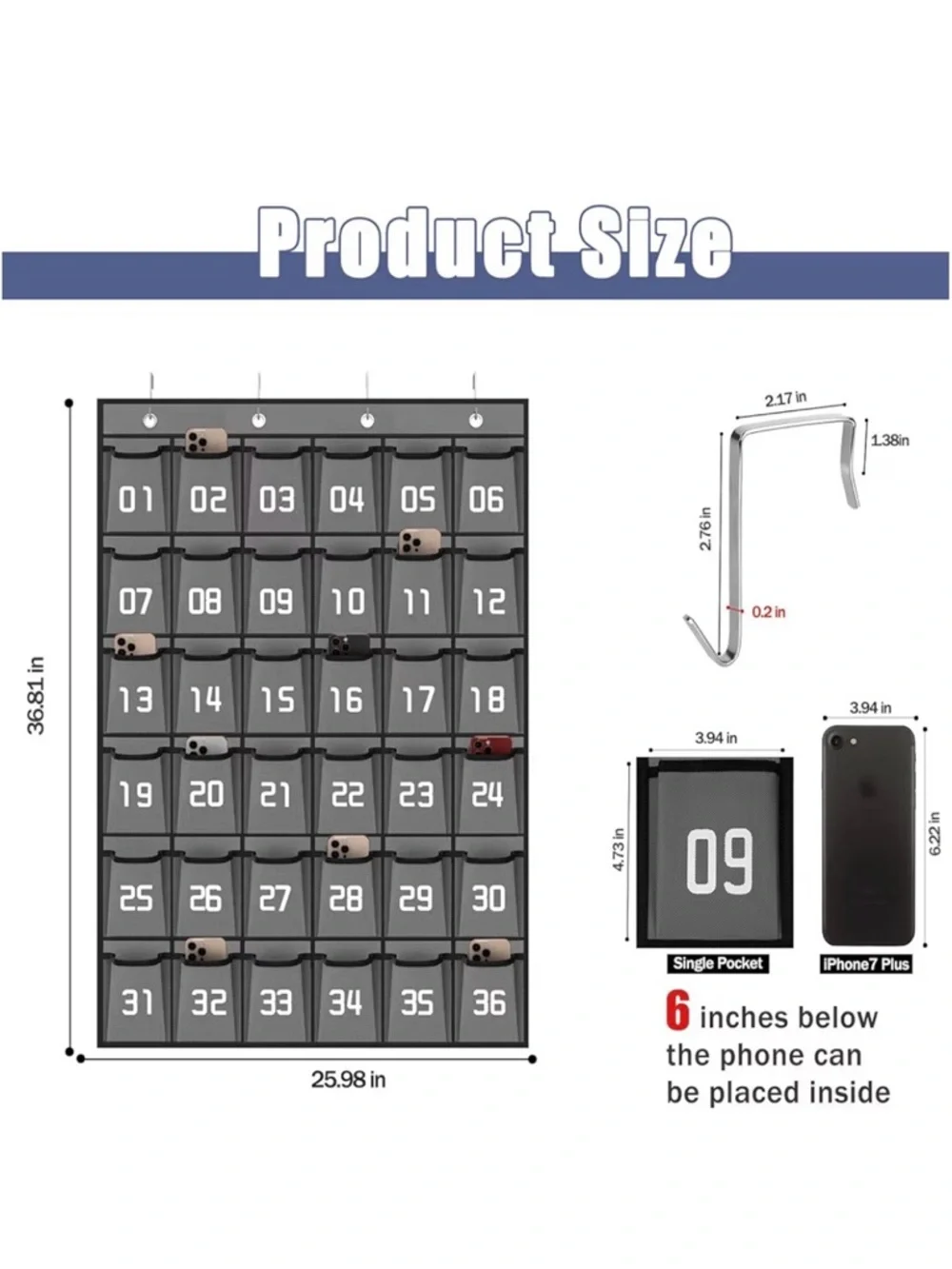 Classroom Cell Phone Holder 36 Pocket Hanging Organizer NEW
